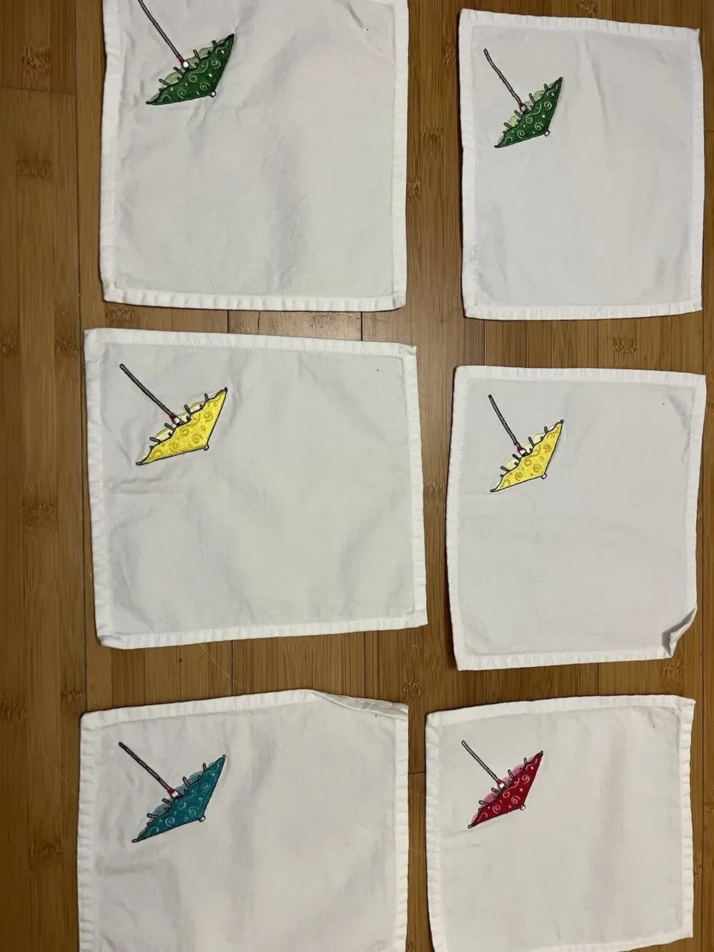 Pier one 6 Pcs Embroidered Umbrella Napkins Square 9” 100% Cotton French Countr